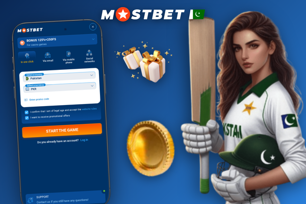 Mostbet create account form on mobile with PKR currency and promo code field visible