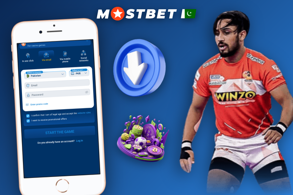 Mostbet one-click registration modal with Pakistan country and PKR currency selected