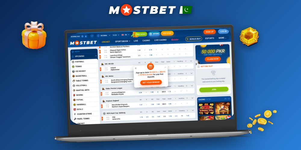 Download Mostbet for PC running on a Windows laptop with a live sportsbook event